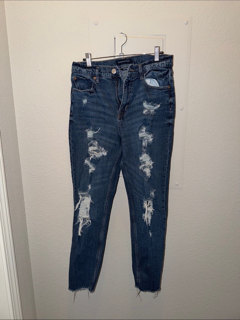 Aeropostale Dark Blue Distressed Mom Jeans
